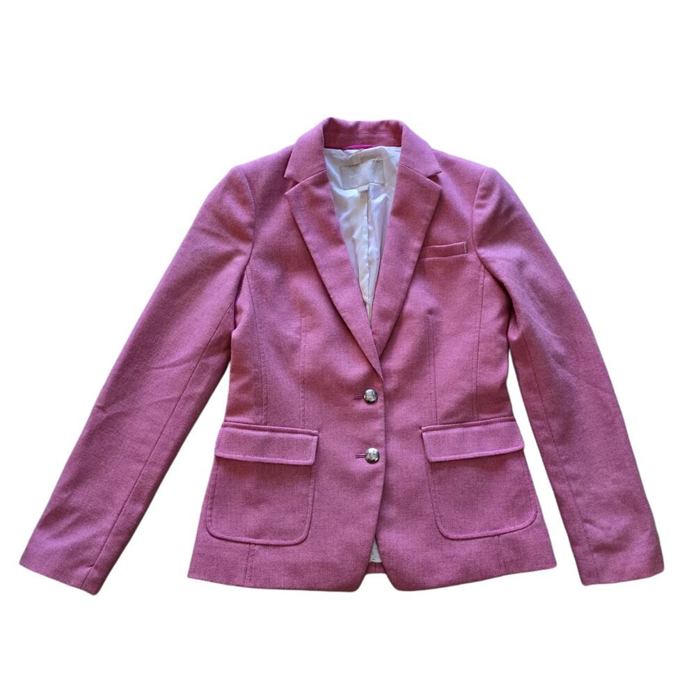 Pink Blazer Size 4 Banana Republic Jacket Wool Herringbone Elbow Patches - Picture 11 of 11